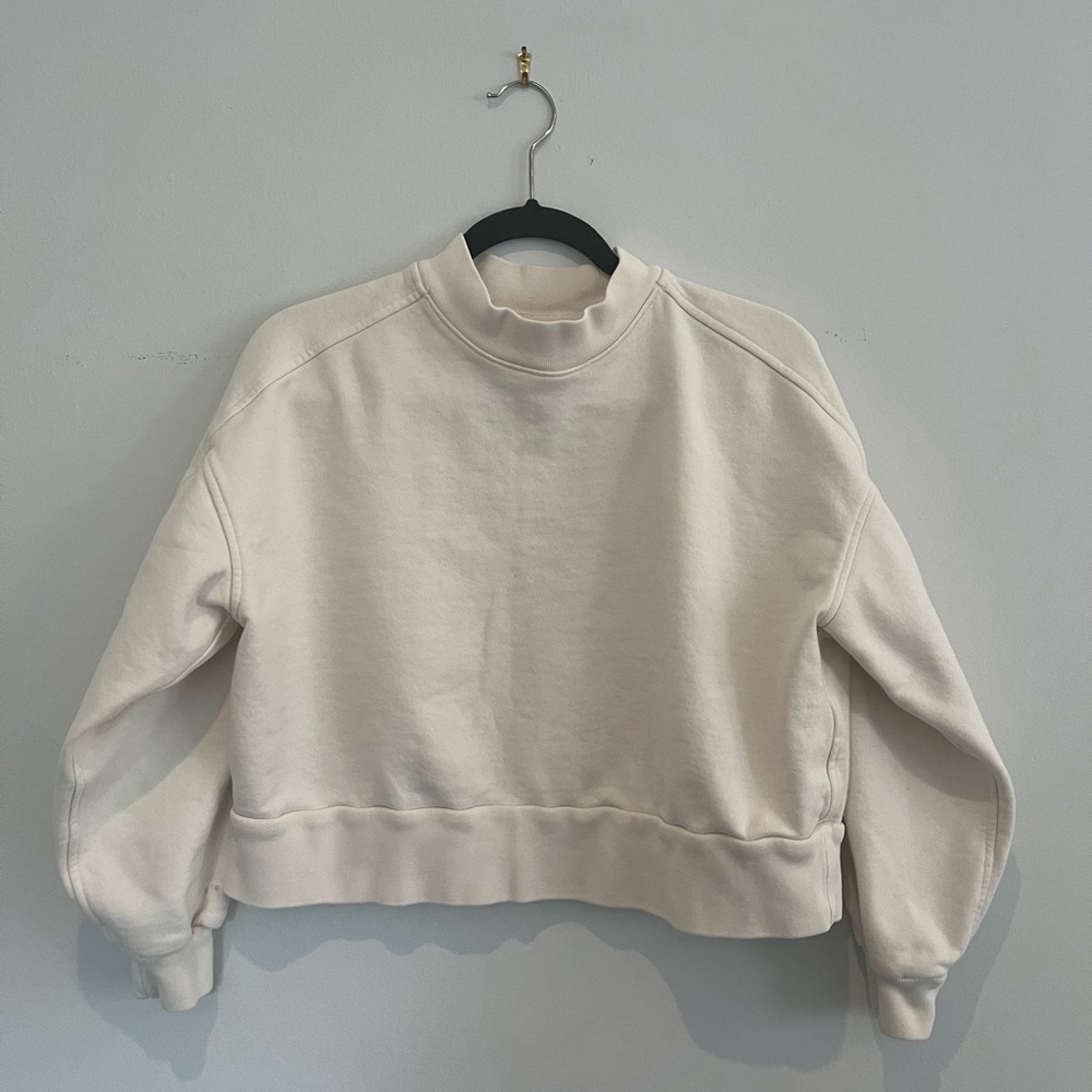 Everlane Cream Mock Neck Cropped Sweatshirt